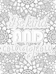 Kindness quotes Flower Coloring Page Beautiful black and white illustration for adult coloring book