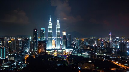 The twin towers at night in malaysia - Powered by Adobe