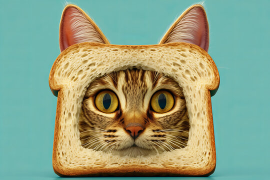 A cat's face in a slice of bread