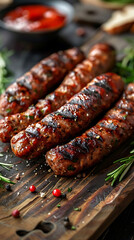 Beautiful presentation of Turkey Sausage, hyperrealistic food photography