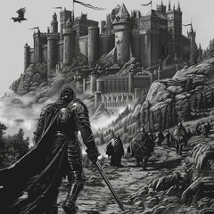 Armored Knight with Army Approaching a Castle