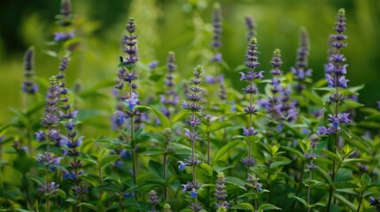 Obraz premium Meadow displaying flowering Blue Salvia plants a member of the mint family