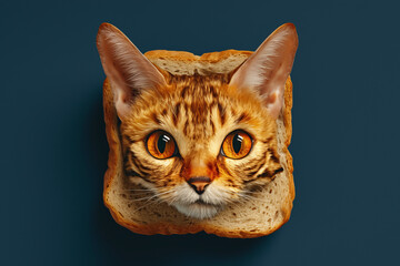 A cat's face superimposed on a slice of bread.