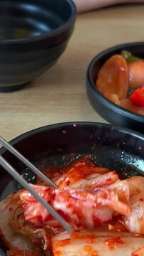 Napa Cabbage Kimchi Mastery: 4K Close-Up of Freshly Cooked Kimchi korea kimchi gimchi corea food