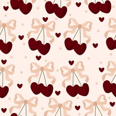 seamless pattern with cherries and bows 