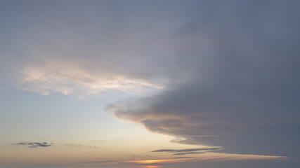 Sunset sky, sunrise with yellow and blue sky, romantic natural landscape 