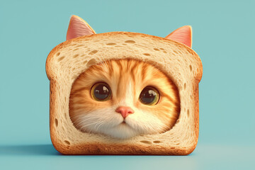 A cute cat wearing a bread hat