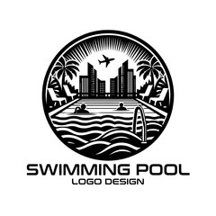 Swimming Pool Vector Logo Design