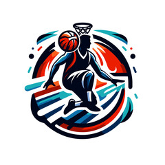 Dynamic basketball icon in vivid colors. - obrazy, fototapety, plakaty
