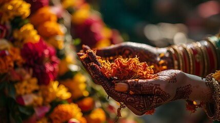Bridal Mehndi Close-ups: Weaving Floral Garlands