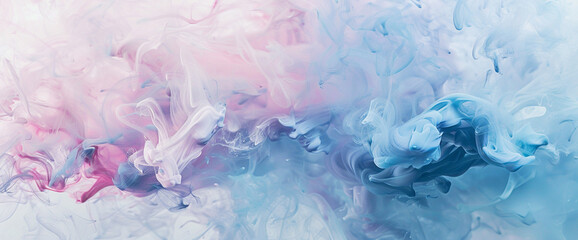  Soft clouds of blue and pink smoke drift lazily across a pristine white canvas, their gentle movements evoking a sense of tranquility and serenity.
