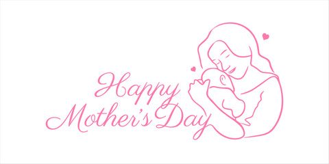Happy Mothers Day greeting vector illustrations poster with hand drawn line. Happy Mothers Day templates, invitations, web banners.