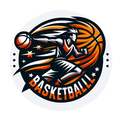 Dynamic and colorful basketball logo.