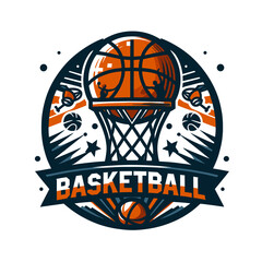 A colorful basketball team logo with a vibrant design.