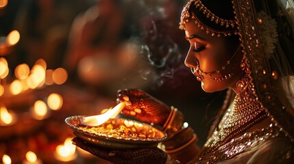 Traditional Arti: Detailed Bride Close-up