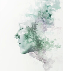 Blending double exposure a beautiful woman face profile with watercolor.
- 786806117