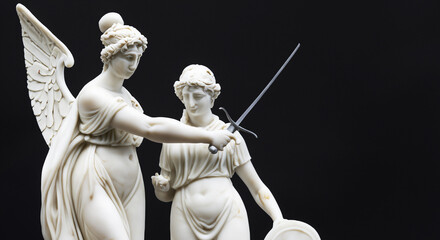 Greek Goddess with Sword Ivory Marble Statues Isolated