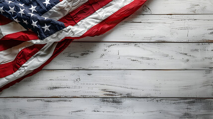 American flag on white wooden background, Generative Ai