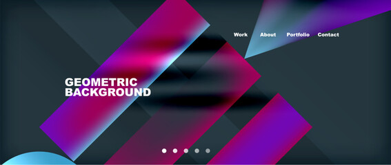 A visually stunning geometric background featuring purple and electric blue lines in rectangles and triangles on a black background, creating a mesmerizing visual effect akin to patterned lighting