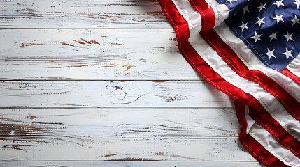 American flag on white wooden background, Generative Ai - obrazy, fototapety, plakaty