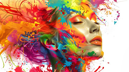 Fototapeta premium Splash color art with woman on white background
