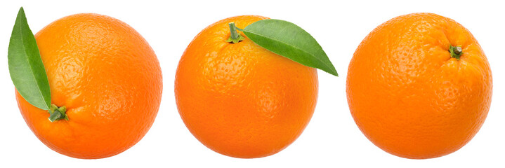 Orange fruit with leaves isolated, transparent PNG, PNG format, cut out, collection, set