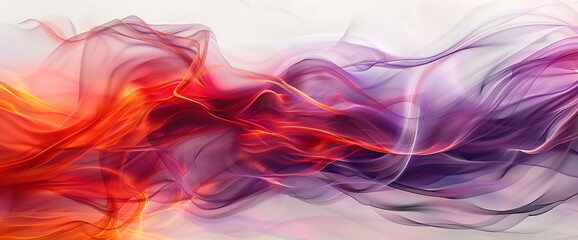On a pristine white surface, cascades of fiery red and deep lavender flow and intertwine, creating an abstract symphony of color and movement