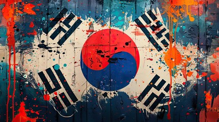 Abstract water painting with the theme of the South Korean flag 2 AI Generative