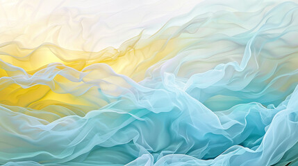 Obraz premium Relaxation sets in as subtle waves of pale yellow and baby blue gently shift and sway in the tranquil atmosphere.
