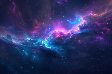 The sky resembled a galaxy filled with purple cumulus clouds and magenta hues - obrazy, fototapety, plakaty