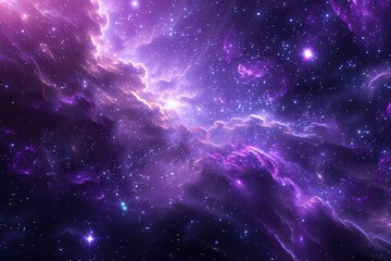 Electric blue nebula in the purple galaxy, full of stars