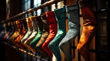 Fototapeta na wymiar Vibrant socks displayed on a railing.