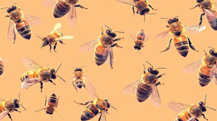 abstract collection of flower nectar-seeking bees on a plain background 4 AI Generative