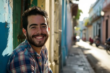 Young handsome bearded Persian man in the streets of Old Havana, Cuba