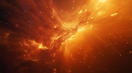 the depths of the universe with a mesmerizing abstract background, where vibrant orange hues mingle with celestial light, creating a breathtaking display worthy of exploration - obrazy, fototapety, plakaty