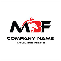 Initial logo of MBF letters with man on horseback. The combination of the letters M, B, F is black