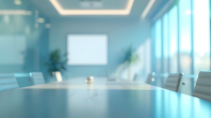 Blurred Modern Business Office Interior Room with Soft Blue Lighting for Background in Corporate Concepts