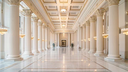Deurstickers Spacious room adorned with marble pillars and a high ceiling. Elegant and luxurious interior design © Irfanan
