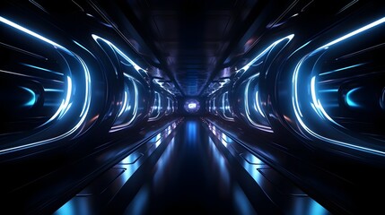 Captivating Futuristic Sci-Fi Corridor with Glowing Neon Lights and Dimensional Architecture