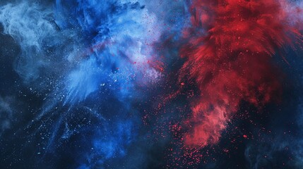 Labor Day Red, White, and Blue colored dust explosion background, capturing the essence of patriotism and celebration - obrazy, fototapety, plakaty