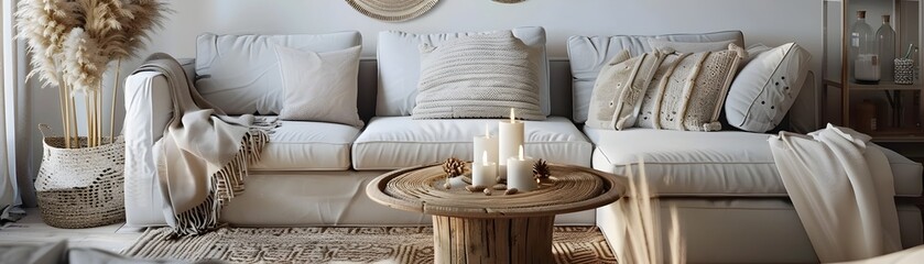 Cozy and Inviting Boho-Inspired Modern Living Room in Warm,Neutral Tones