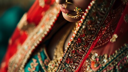 Colorful Embroidery: Close-up Shots of Bride's Attire