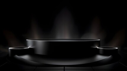 Dramatic Podium in Dark Moody Atmosphere with Smoky Spotlight Effect for Product Showcase or Presentation Stage