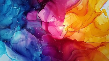  the dynamic energy of a colorful alcohol ink abstract creation, where vivid hues explode across the canvas in a riot of color and movement,  