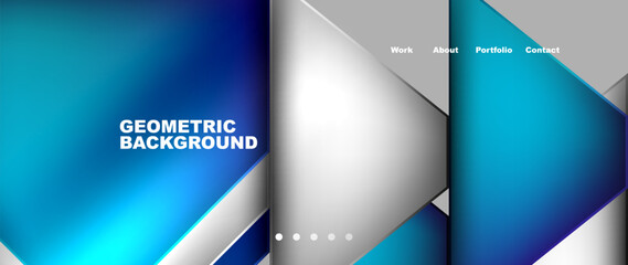 A modern geometric background featuring electric blue, white, and gray triangles. Perfect for a technology brand logo, display device, or publication book cover. Font Triangle