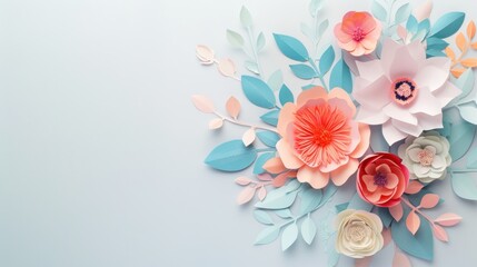 beauty bouquet flowers on blank background with copy space, pastel color - obrazy, fototapety, plakaty