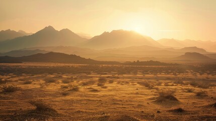 Fototapeta na wymiar Vast desert expanse framed by distant mountain peaks, awe-inspiring and expansive vista