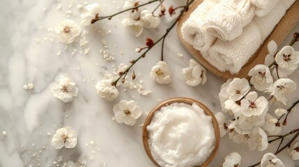 Cotton facial massage and cosmetics for relaxation and skincare benefits for women at tranquil spa