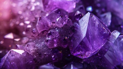 A purple crystal formation with many facets - obrazy, fototapety, plakaty