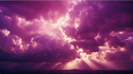 dramatic purple clouds with sunlight rays background from Generative AI